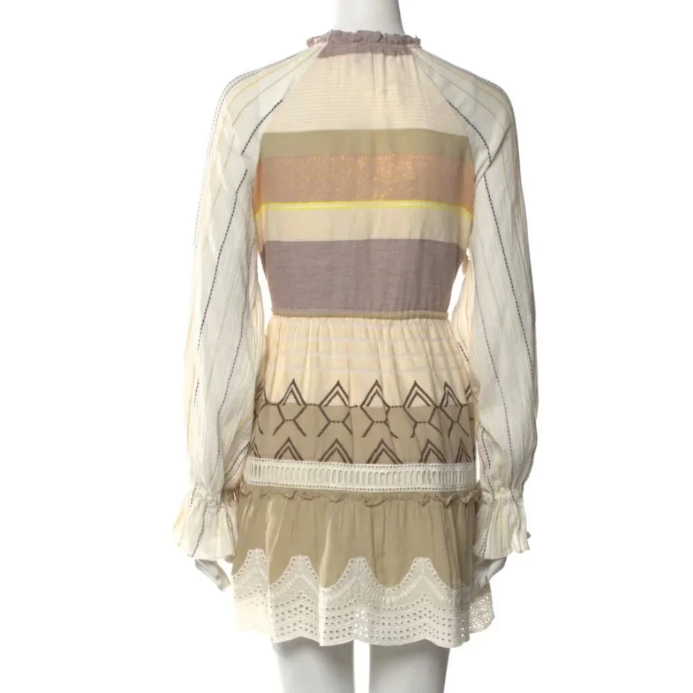 Hemant & Nandita Embroidered Mini Dress with Eyelet Detail and Tassels SZ L - Picture 5 of 5